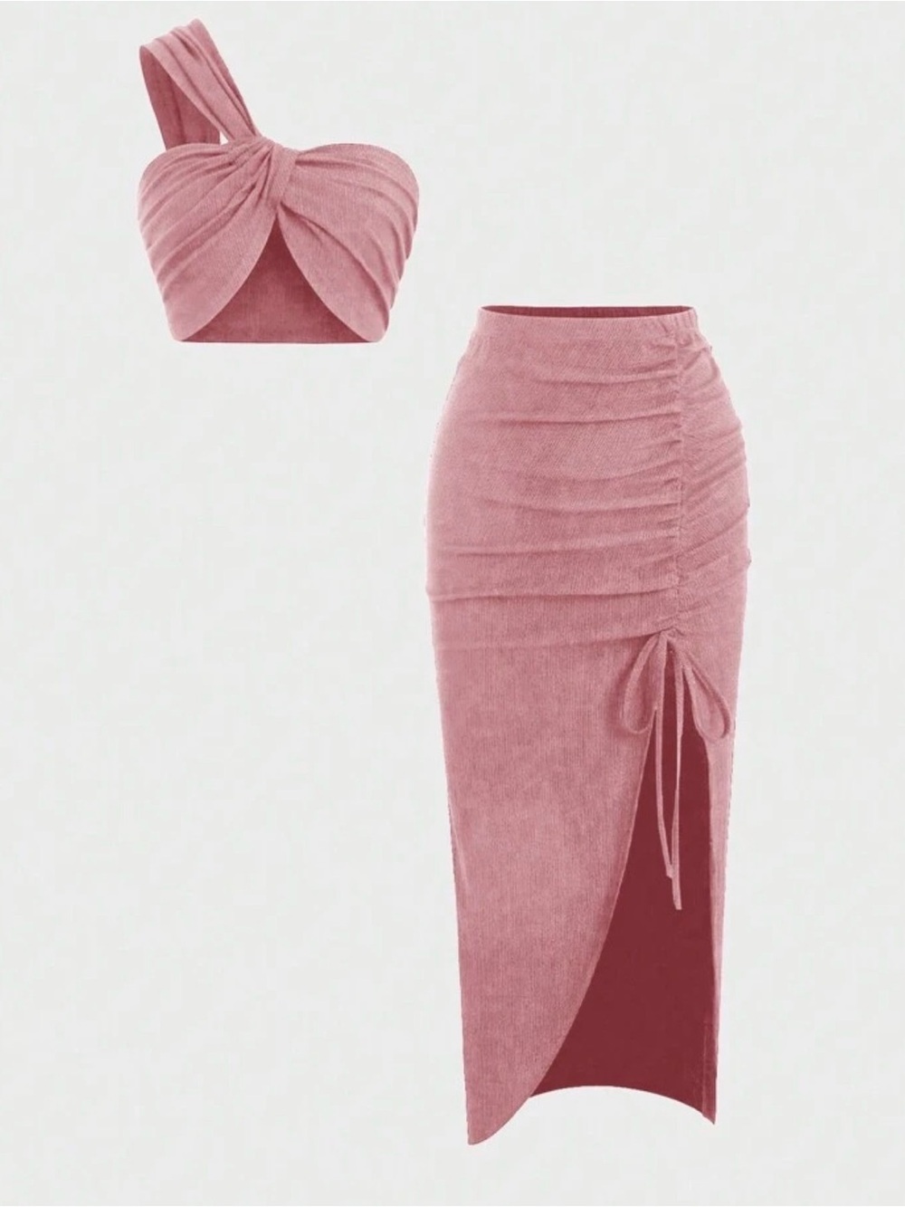 Sweetra | NWOT skirt set asymmetrical cropped Top & Pleated slit wrap skirt XL